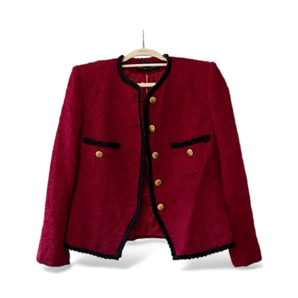 VINTAGE Chic Raseberry Red/Pink Jacket with Black Trim and Gold Buttons - Picture 3 of 8